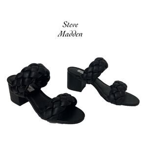 Steve Madden Ideals Black Braided Strap Block Heel Sandals NIB Size 7